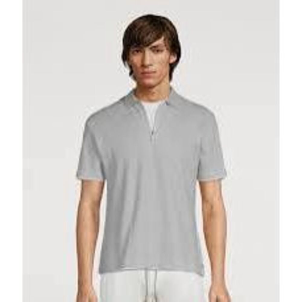 Eleventy Platinum Light Gray Short Sleeve Half Zip Polo Shirt Men’s Medium Made